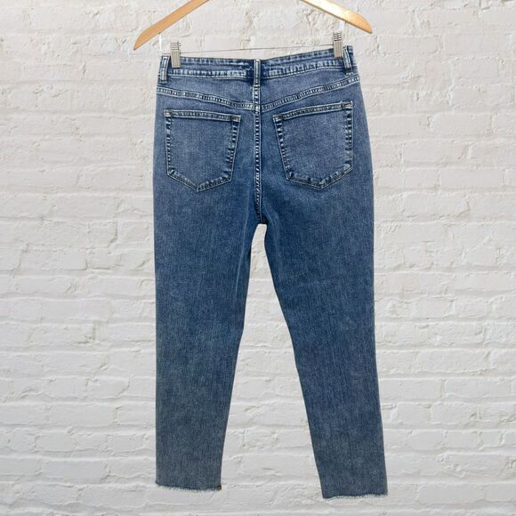 Rebecca Minkoff Jeans 6P Cropped Ankle High Rise Raw Slant Hem Blue Petite - Picture 3 of 14